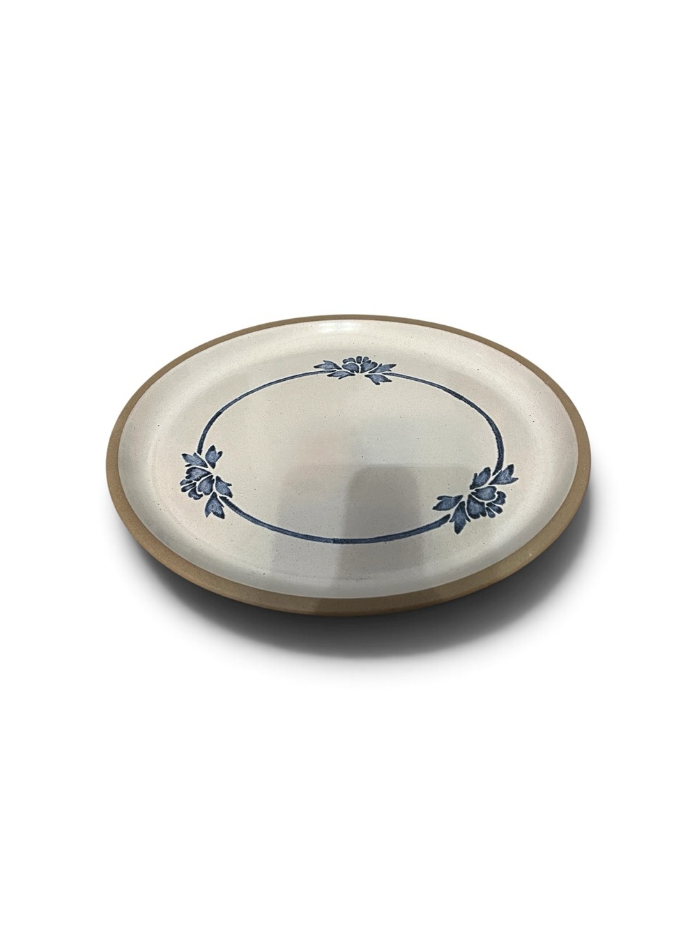 Ceramic Dinner Plate with Blue Floral Ring - White/Cream Platter